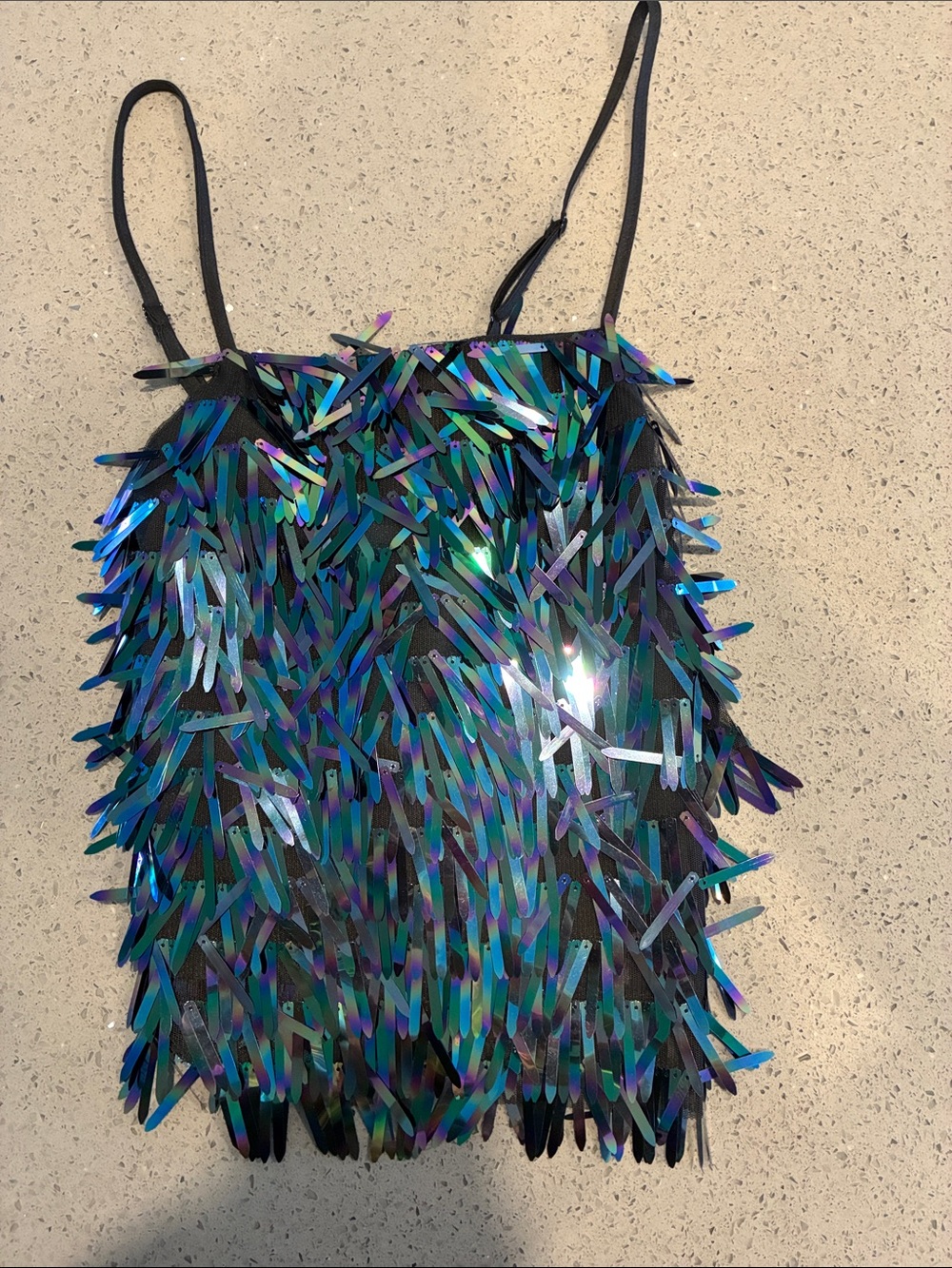 Holographic Sequin Fringe Cami Top - Black